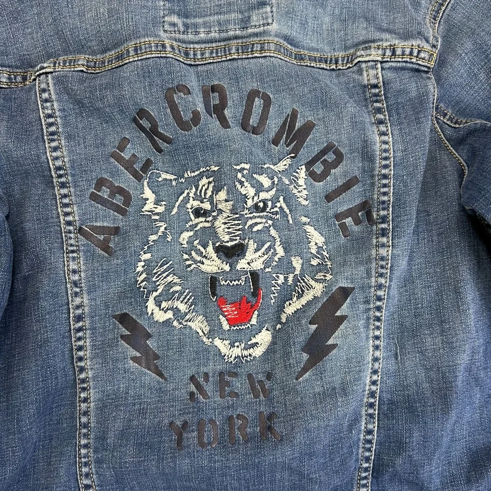 Abercrombie Kids Denim Jacket Girls 11/12 Embroidered Long Sleeve Flap Pockets